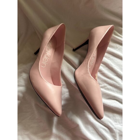 Calvin Klein Pink Leather Pointed-Toe Heels 11M Slip Op Pumps - Picture 4 of 9